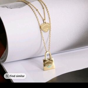 Gold Padlock Pendant Layered Necklace - Women Jewelry T & Co Look F0r Less